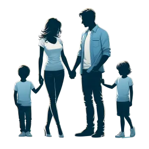 Silhouetted Family of Four Holding Hands
