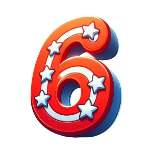 Colorful 3D Number Six with Stars