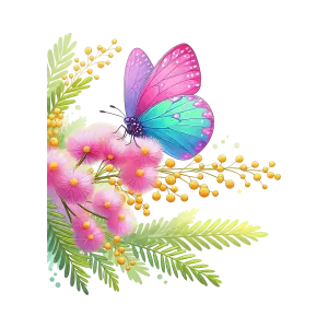 Colorful Butterfly on Pink Flowers with Green Leaves