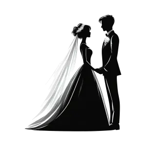 Silhouette of Bride and Groom Holding Hands