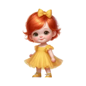 Cute Animated Redhead Toddler Girl in Yellow Dress and Bow