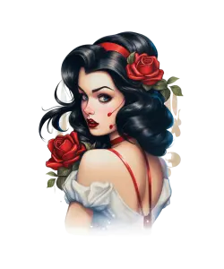 Portrait of a Woman with Black Hair and Red Roses