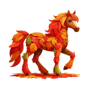 Autumn Horse Composed of Colorful Leaves