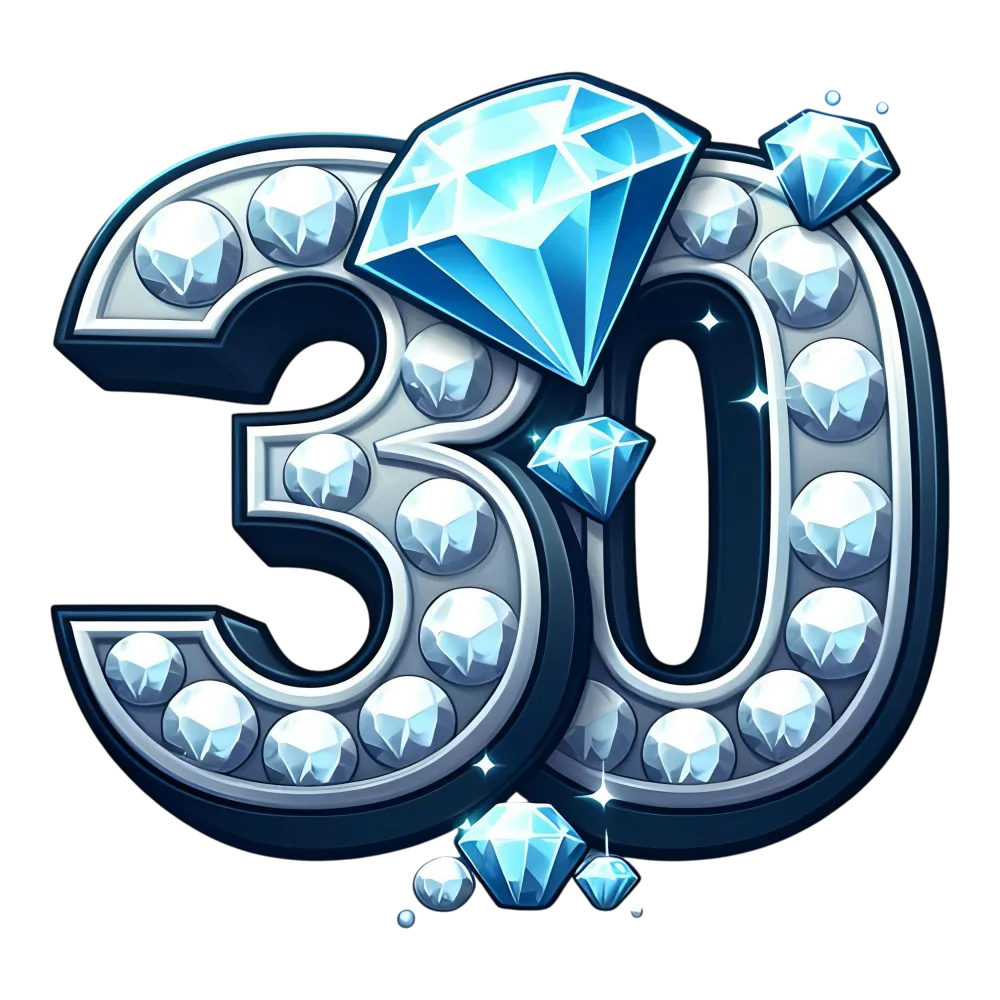 Number 30 Decorated with Shiny Blue Diamonds