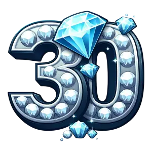 Number 30 Decorated with Shiny Blue Diamonds