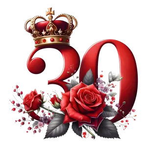 Red Number 30 with Crown and Roses