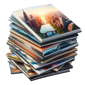 Stack of Magazines with Cityscape Covers