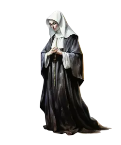 Praying Nun in Traditional Habit with Rosary
