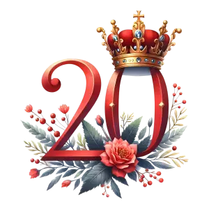 Decorative Number 20 with Royal Crown and Floral Design