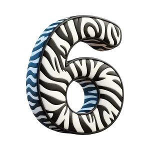 3D Number 6 with Zebra Print Design