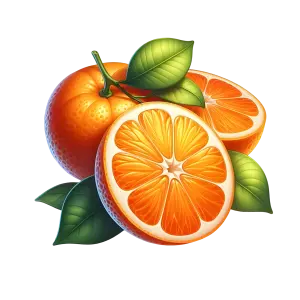 Fresh Orange Fruit with Leaves PNG