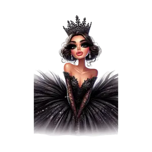 Glamorous Woman in Black Sparkly Gown with Crown