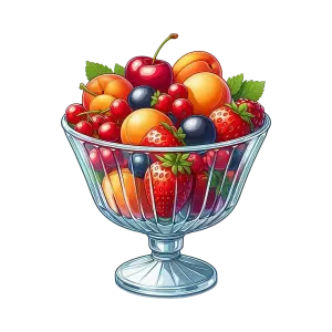 Glass Bowl Filled with Mixed Summer Fruits PNG