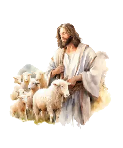 Jesus as Good Shepherd with Sheep Illustration