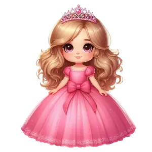 Cute Cartoon Little Girl Princess in Pink Dress with Tiara