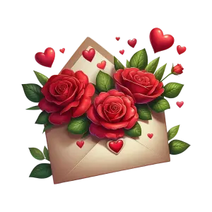 Romantic Red Roses Bouquet with Love Hearts and Envelope