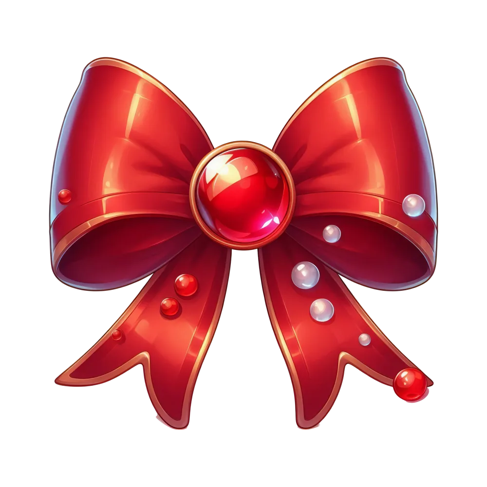 Shiny Red Decorative Bow with Pearls and Glossy Center
