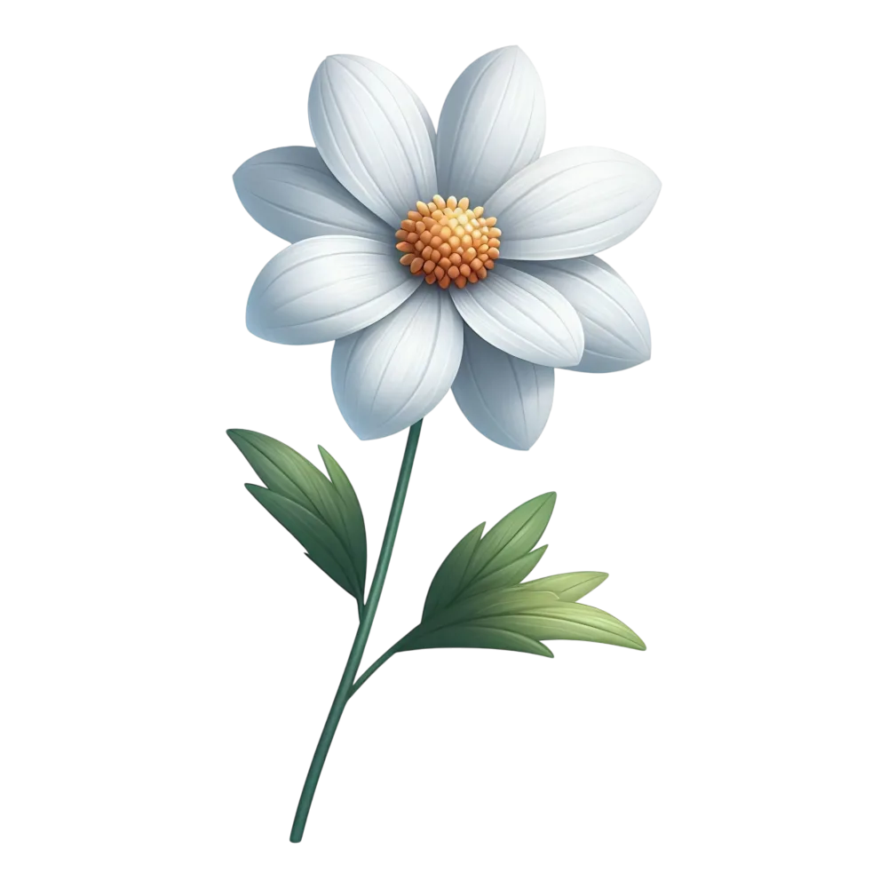 White Flower with Green Leaves on Stem