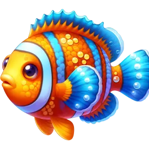 Colorful Cartoon Clownfish with Blue Fins