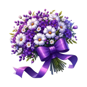 Bouquet of Purple and White Flowers with Ribbon