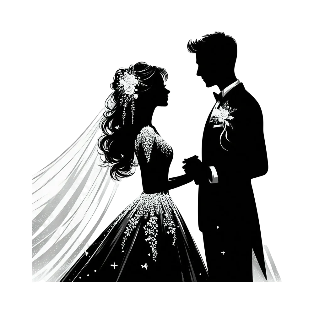Elegant Black and White Silhouette of Bride and Groom