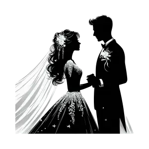 Elegant Black and White Silhouette of Bride and Groom