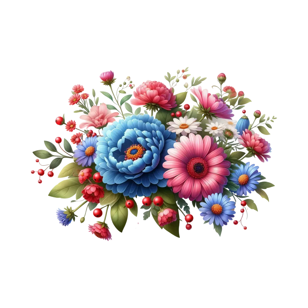 Colorful Floral Bouquet with Blue, Pink, and White Flowers