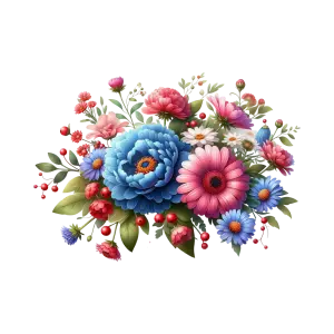 Colorful Floral Bouquet with Blue, Pink, and White Flowers