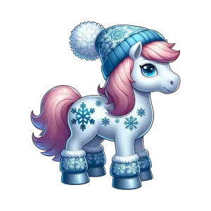 Cute Winter-Themed Cartoon Pony with Pink Mane