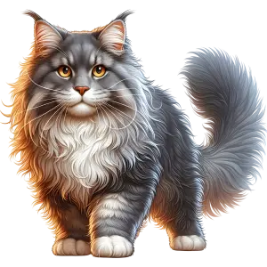 Realistic Fluffy Grey and White Cat Illustration