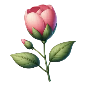 Detailed Pink Flower Bud with Green Leaves PNG