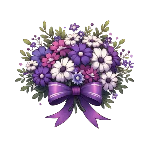 Bouquet of Purple and White Flowers with Decorative Bow