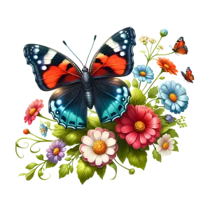 Colorful Butterfly on Multicolored Floral Bouquet