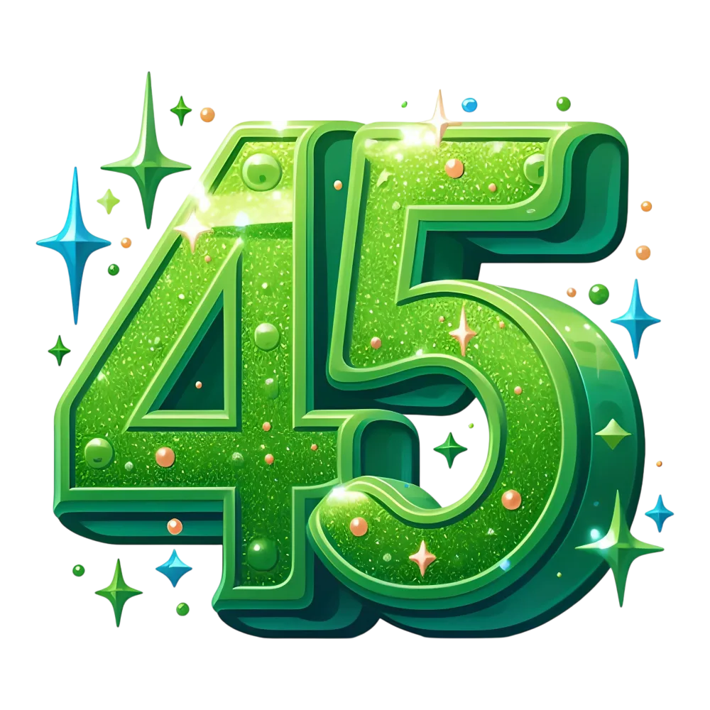 Green Glitter Number 45 with Sparkles