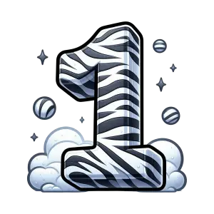 3D Number One with Zebra Pattern and Cloud Effect