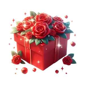 Red Gift Box Decorated with Red Roses and Sparkling Jewels