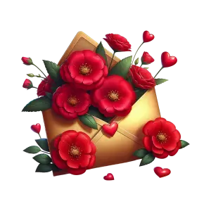 Golden Envelope with Red Roses and Heart Decorations