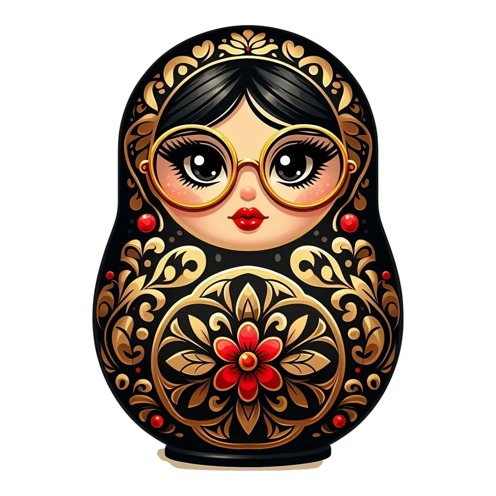 Decorative Russian Matryoshka Doll with Gold and Red Floral Pattern