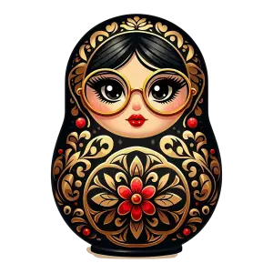 Decorative Russian Matryoshka Doll with Gold and Red Floral Pattern