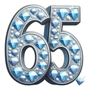Number 65 Decorated with Blue Gemstones