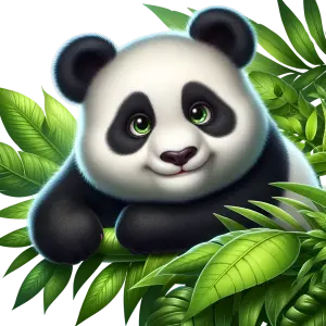 Cute Cartoon Panda with Green Leaves