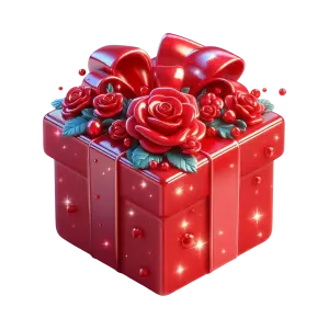 Decorative Red Gift Box with Roses and Berries