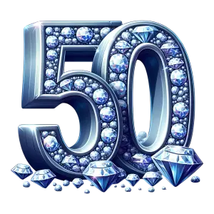 Number 50 Decorated with Shiny Diamonds and Gems