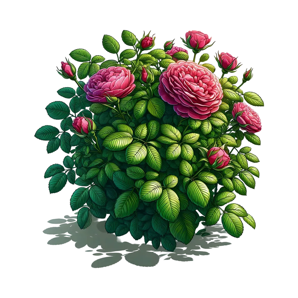 Pink Rose Bush with Lush Green Leaves