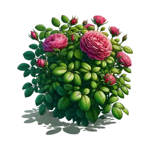 Pink Rose Bush with Lush Green Leaves