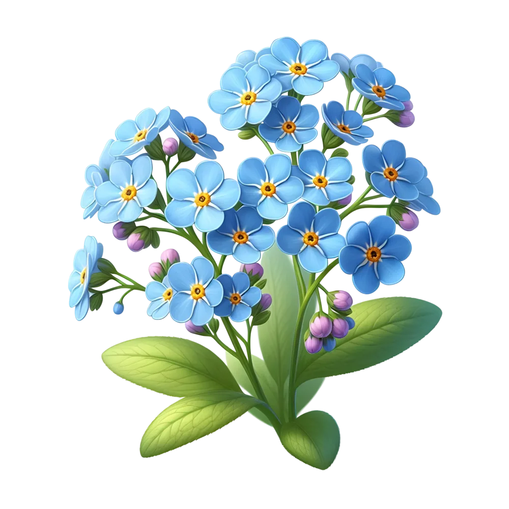 Blue Forget Me Not Flower Bouquet with Green Leaves