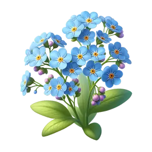 Blue Forget Me Not Flower Bouquet with Green Leaves