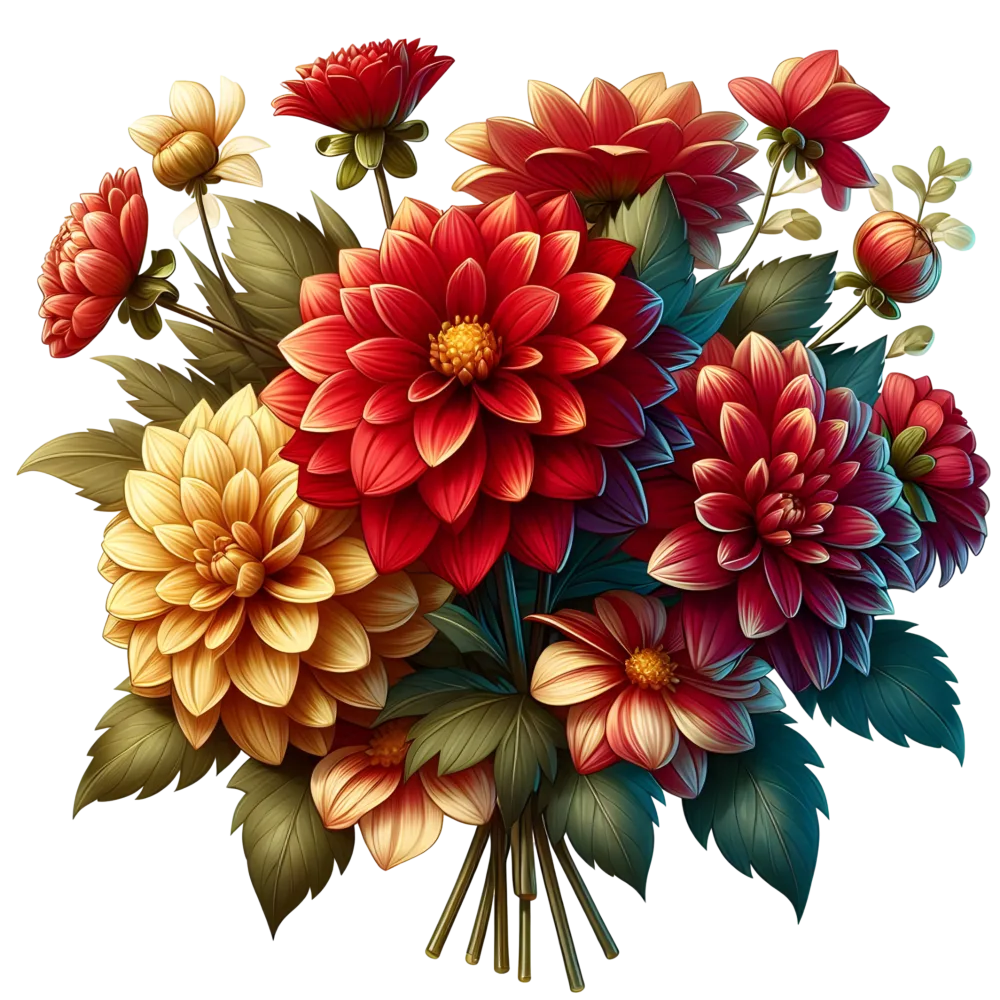 Vibrant Red and Yellow Dahlia Flower Bouquet