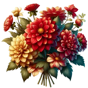 Vibrant Red and Yellow Dahlia Flower Bouquet