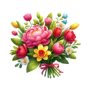 Colorful Spring Flower Bouquet with Pink, Red, Yellow, and White Flowers